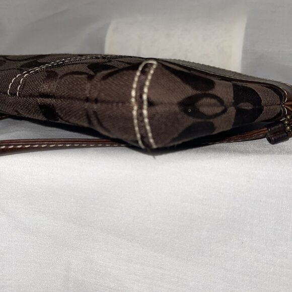 Coach Brown Signature Canvas Leather Trimmed Wristlet Small Purse - Picture 6 of 13